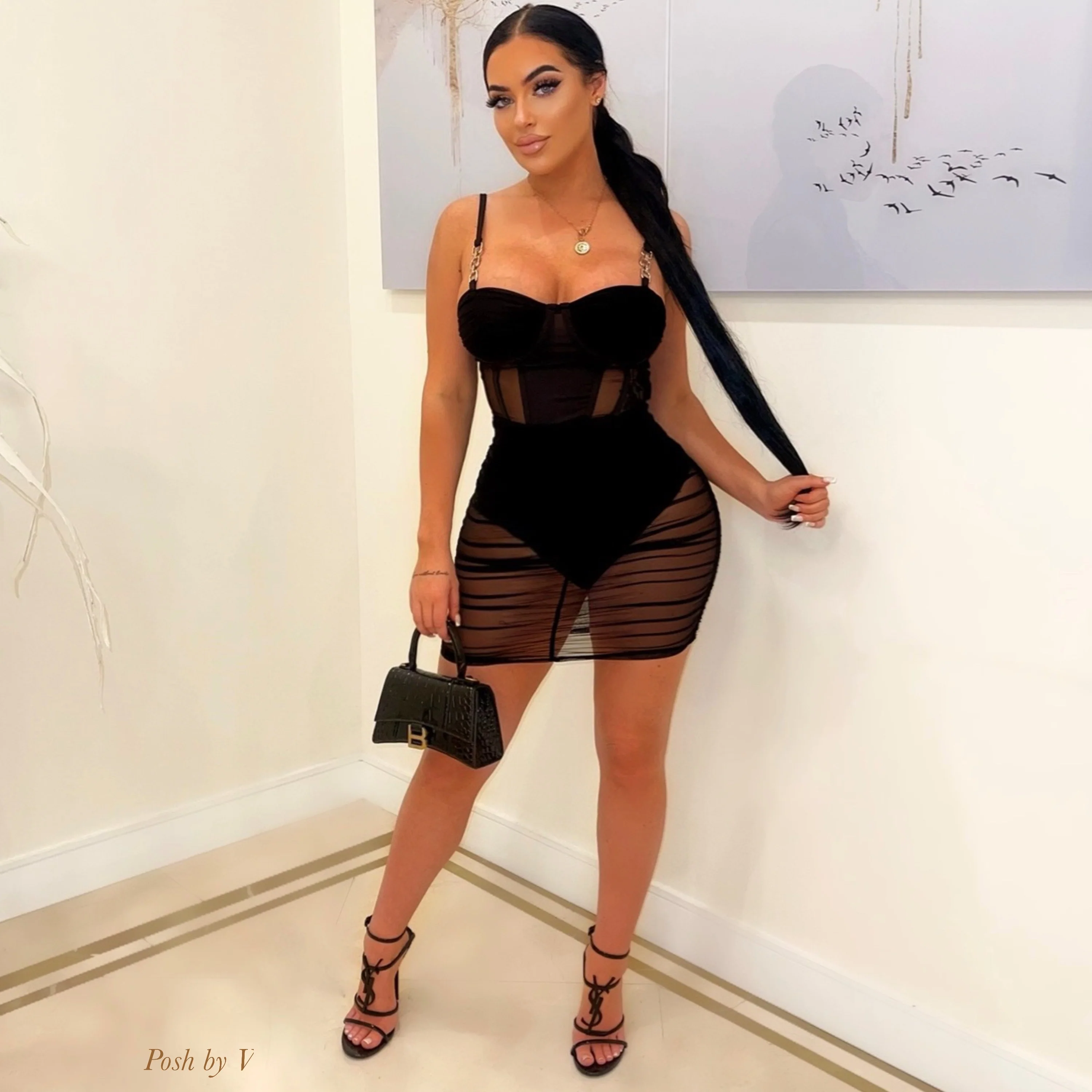 Vein corset mini dress (Black)