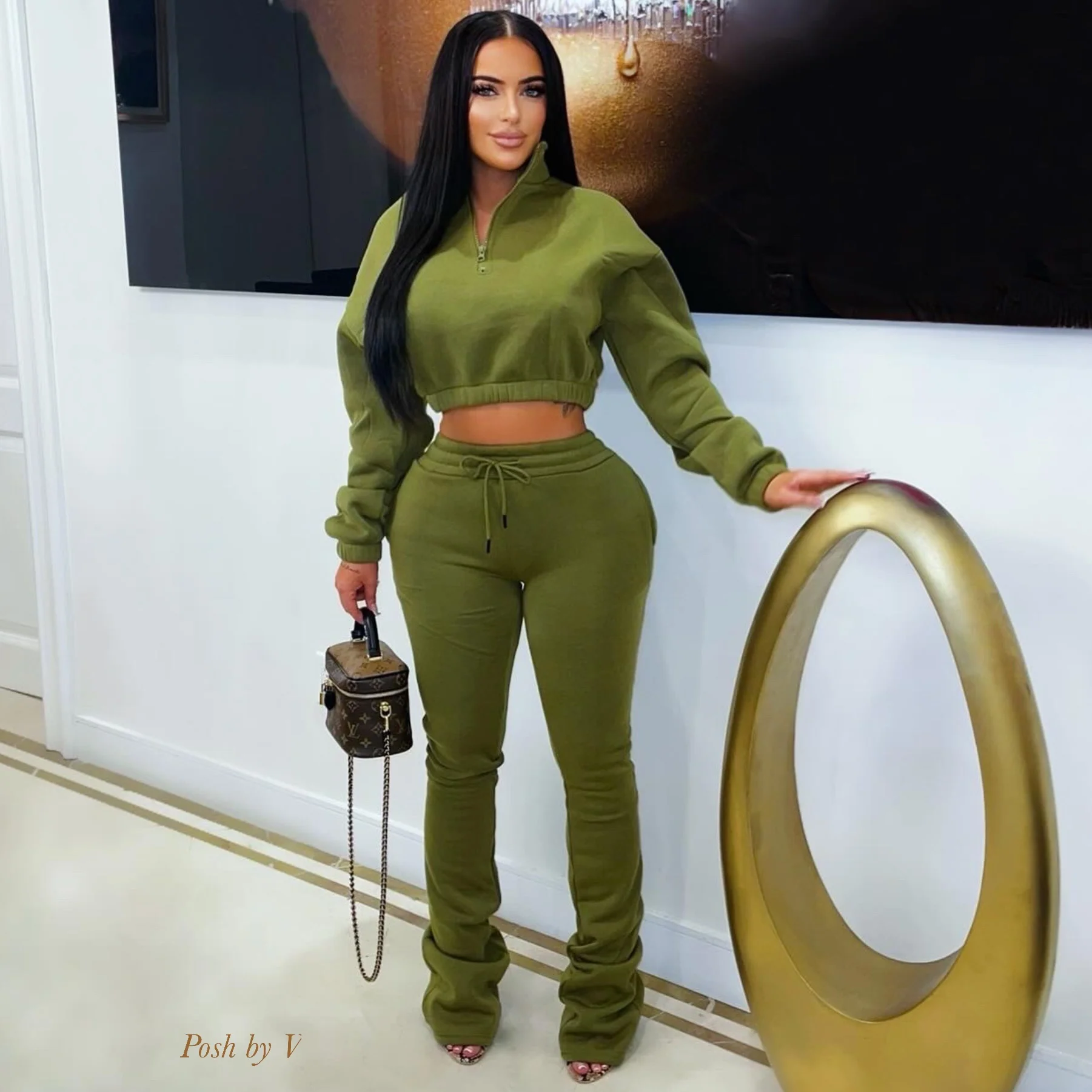 Vibe lounge stacked pants set (Olive)