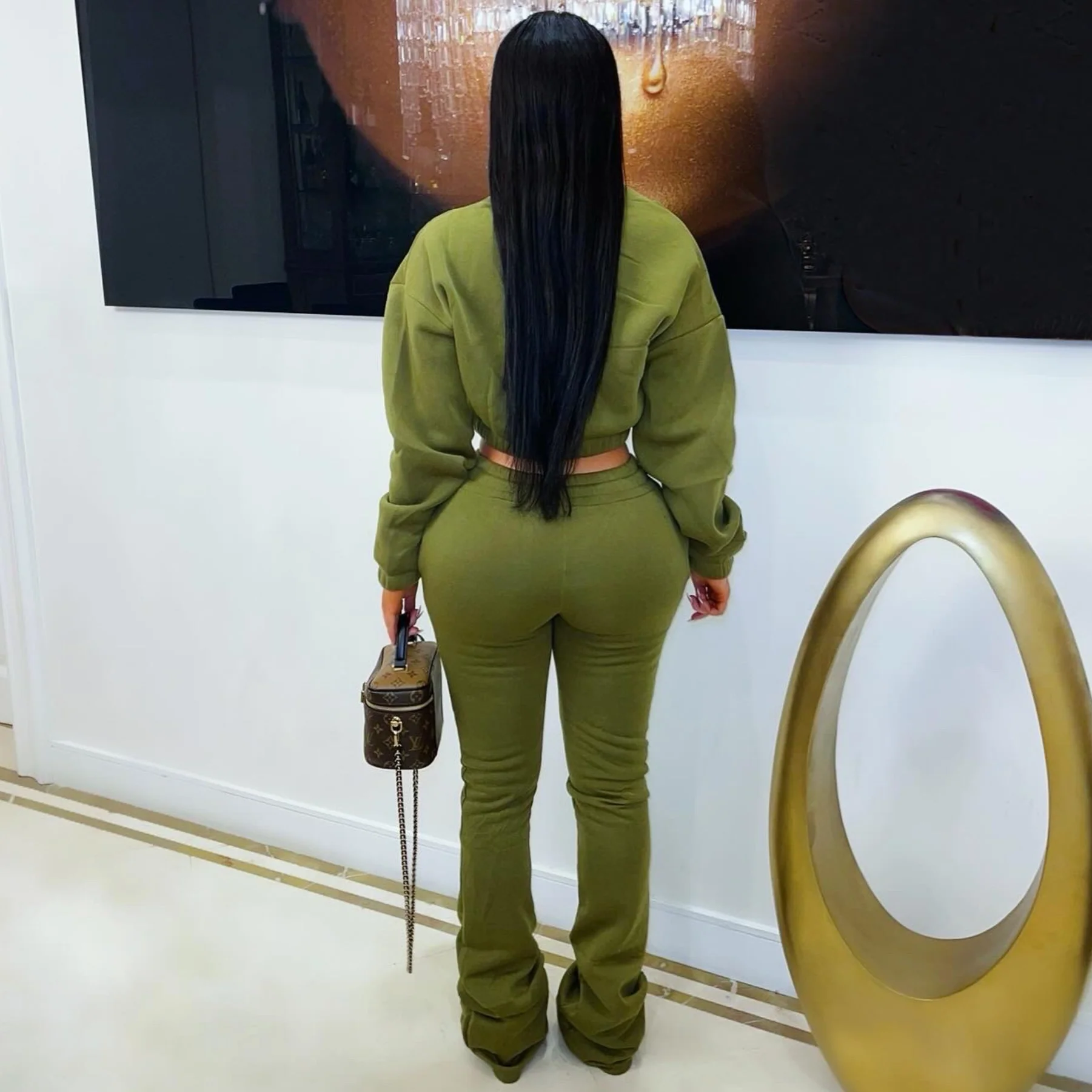 Vibe lounge stacked pants set (Olive) - Image 2