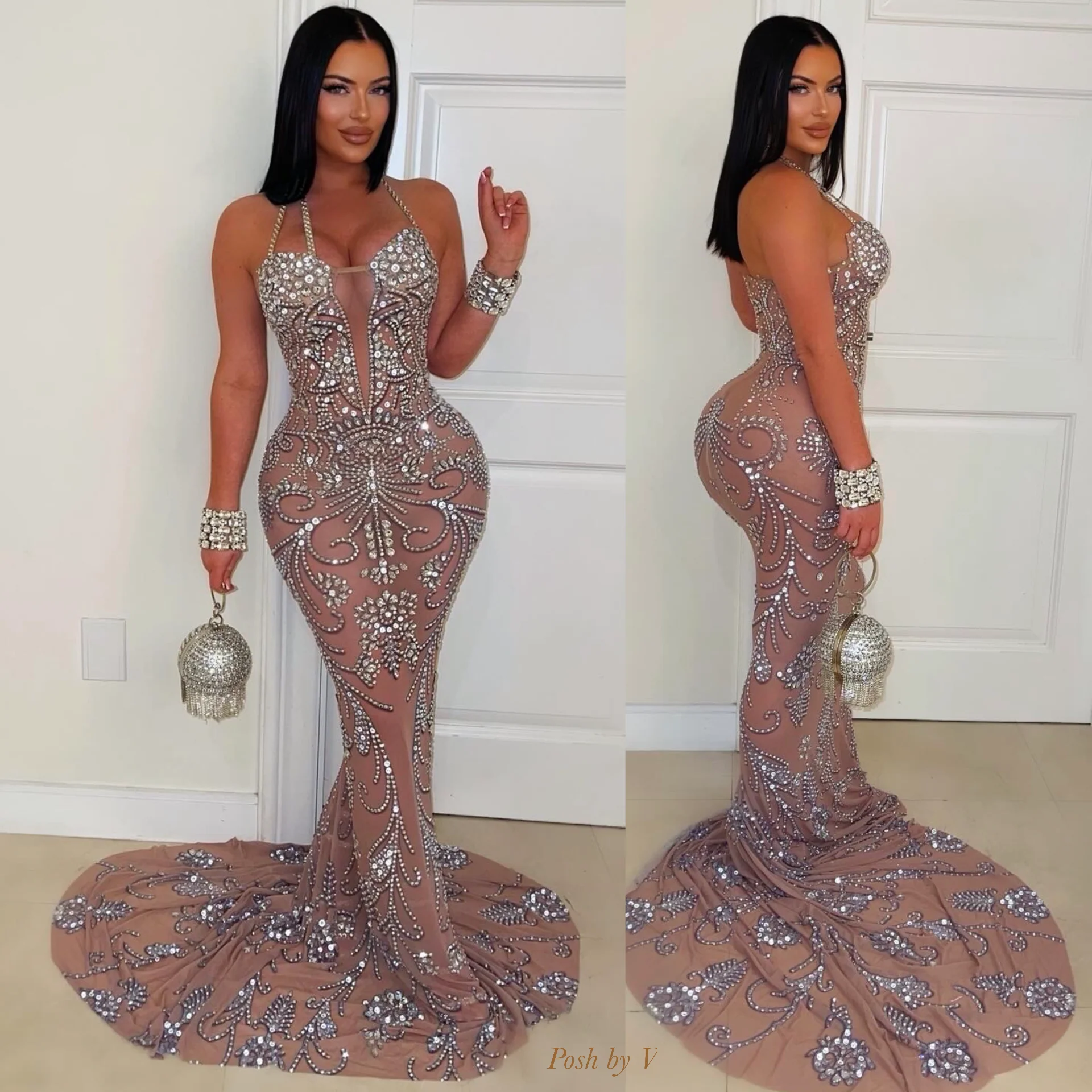 Vuenni Crystal Gown (Nude/Silver)