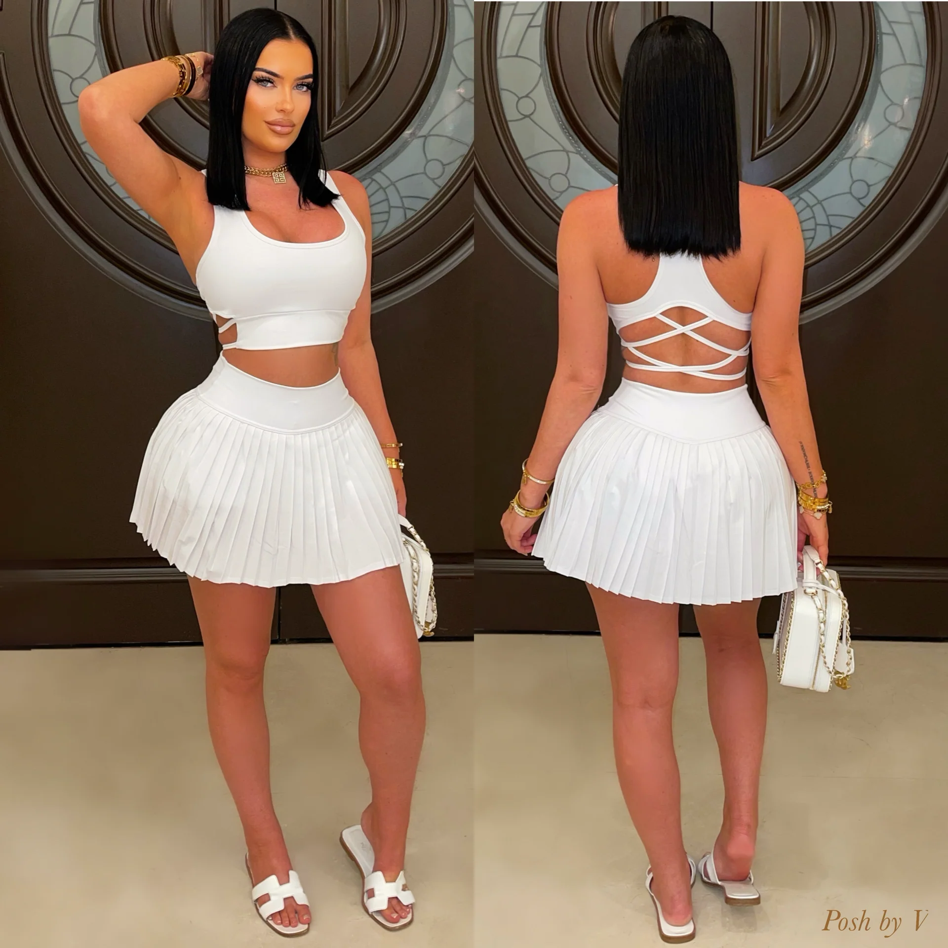 Yosi pleated skirt set (White)