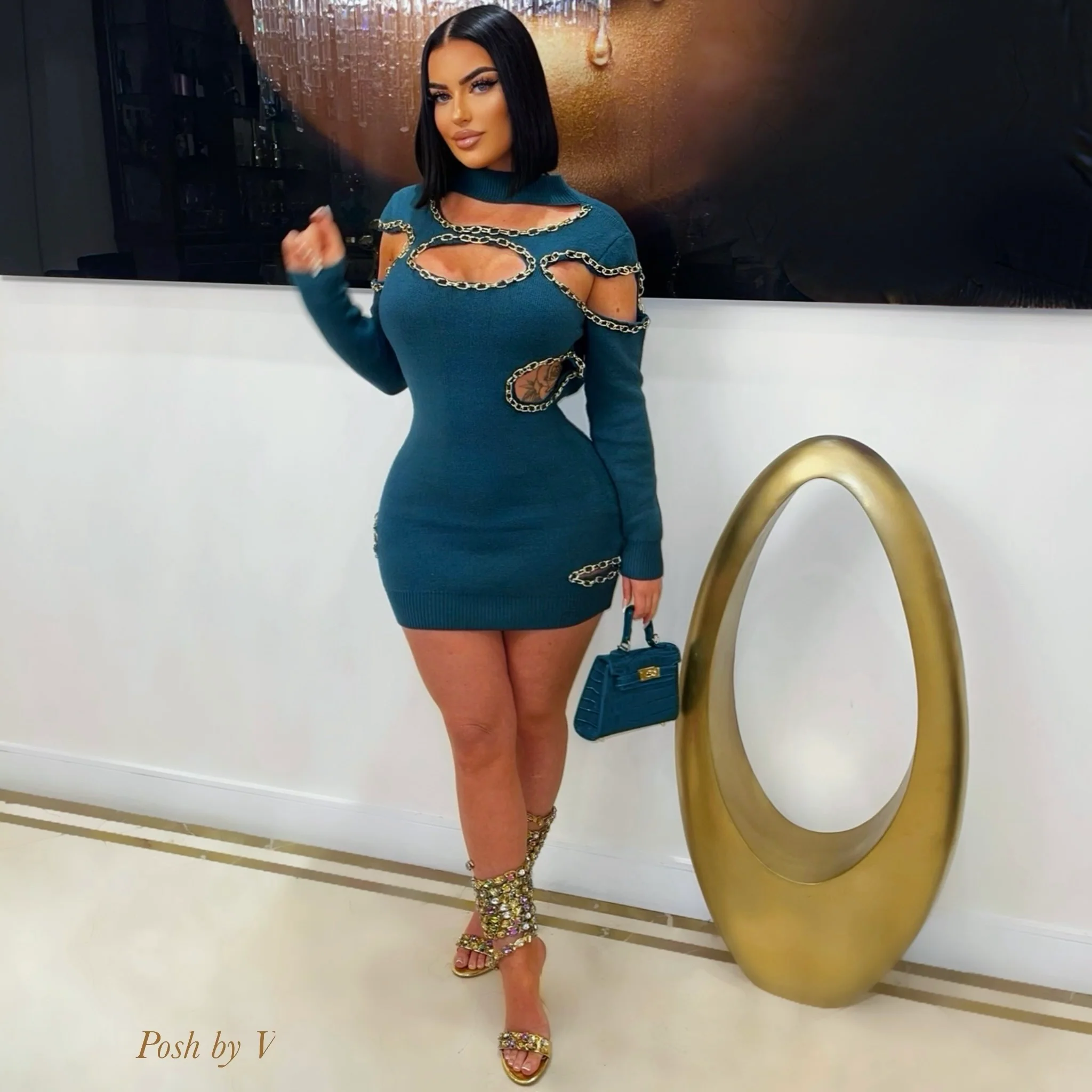 Zaige chain sweater tunic (Teal)