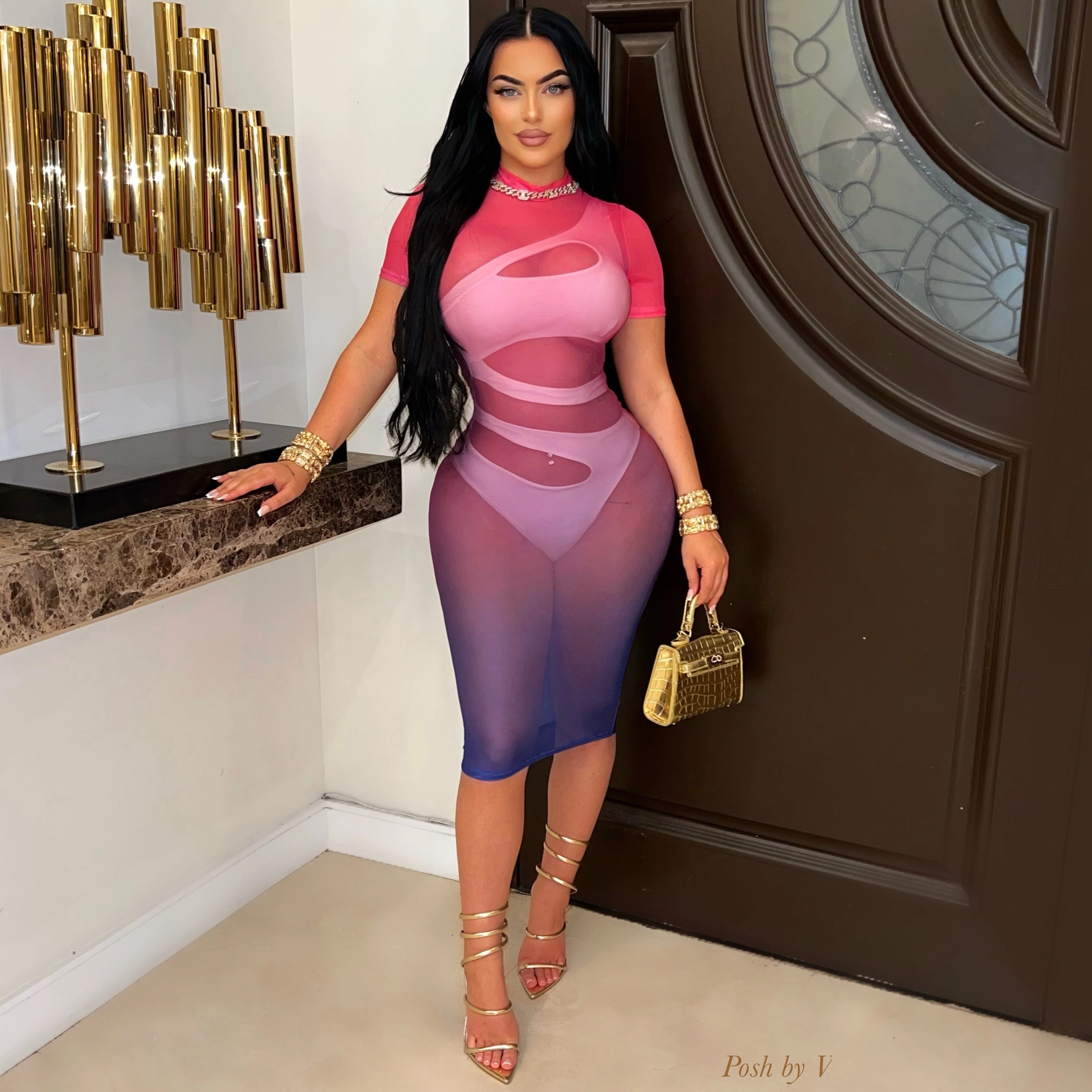 Zika ombré mesh dress (Olive/rust) - Image 3