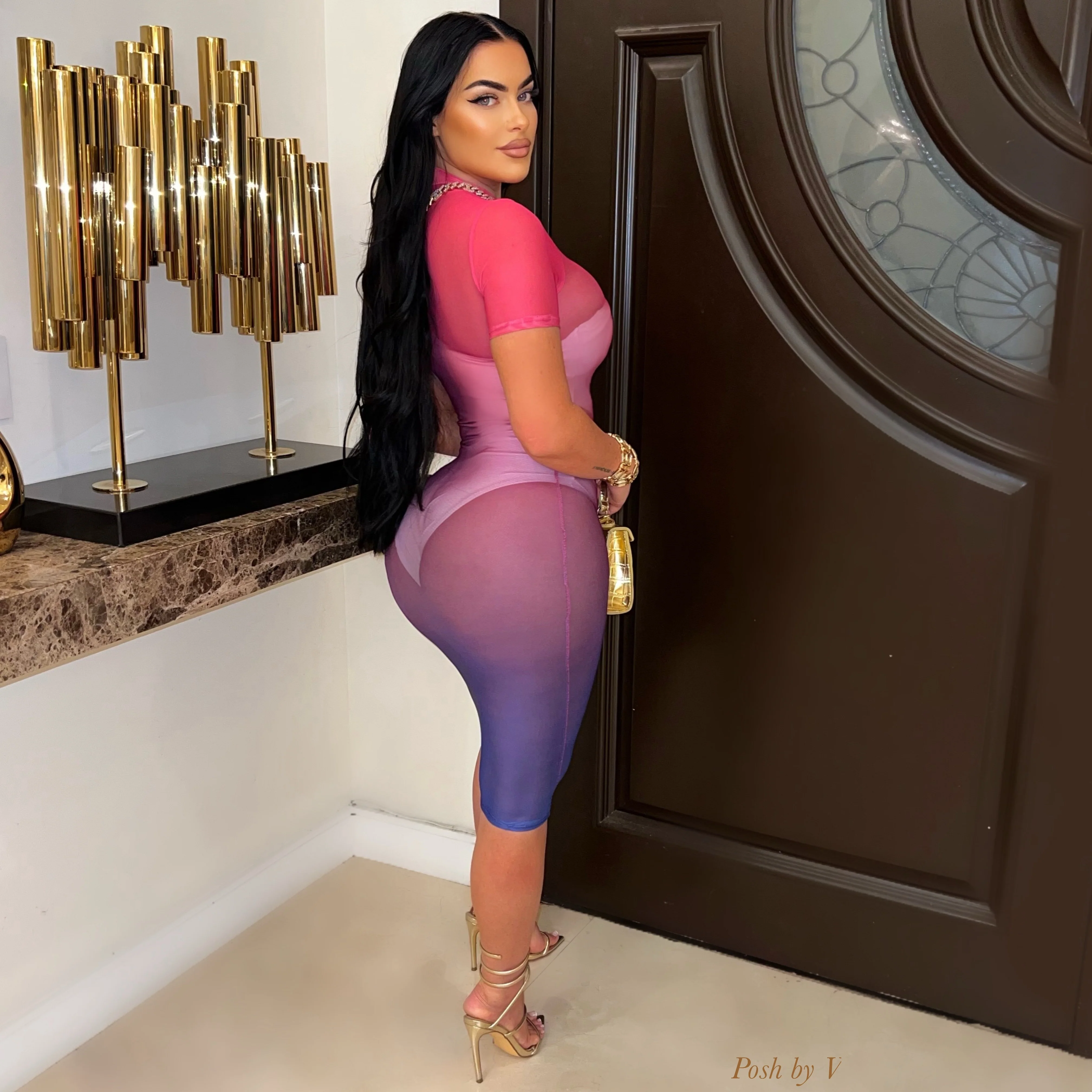 Zika ombré mesh dress (Olive/rust) - Image 4
