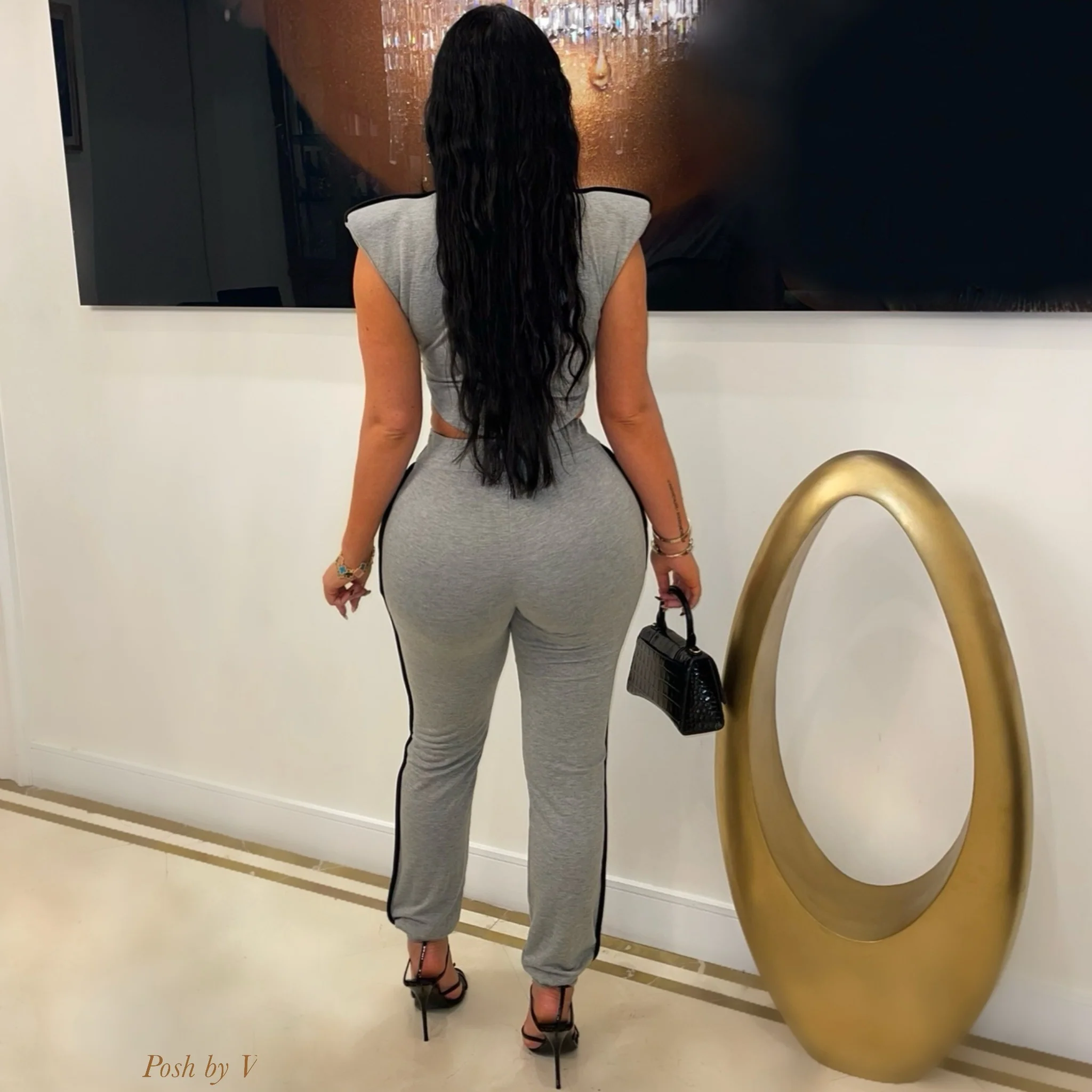 Zuri lounge pants set (Grey/black) - Image 2